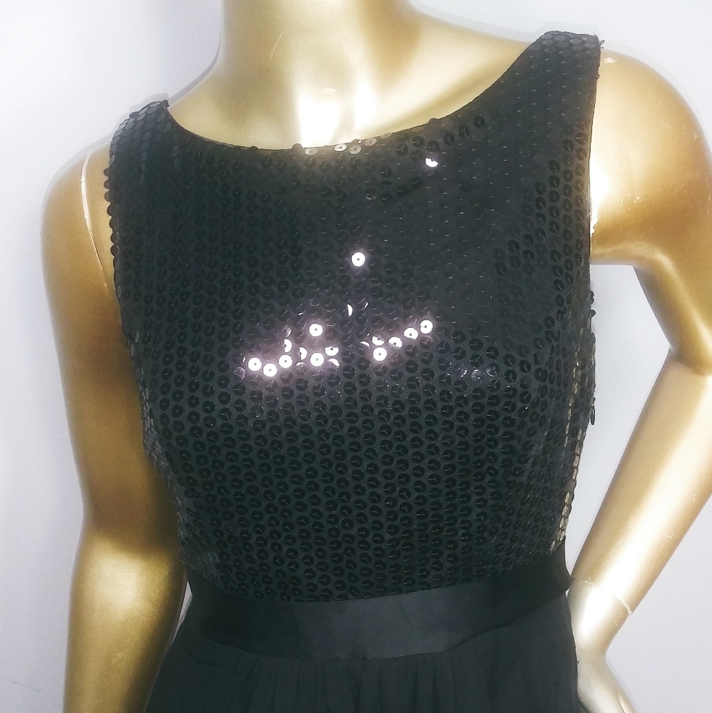 Thorn sequins silk open back black dress - Picture 2 of 8
